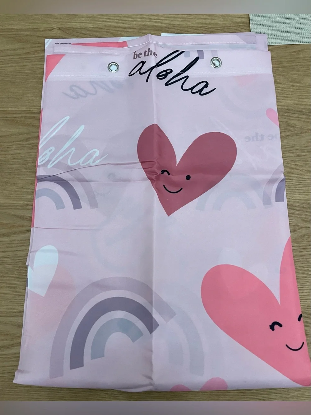EDEN IN LOVE “Be the Aloha” Pink Heart & Rainbow Shower Curtain
